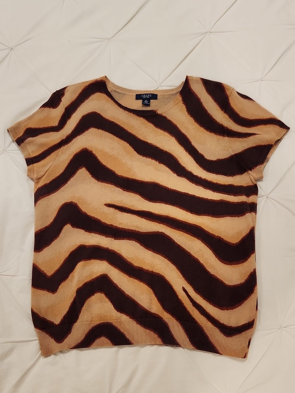 CHAPS Short Sleeve Zebra Print Crewneck Knit Top Size XL